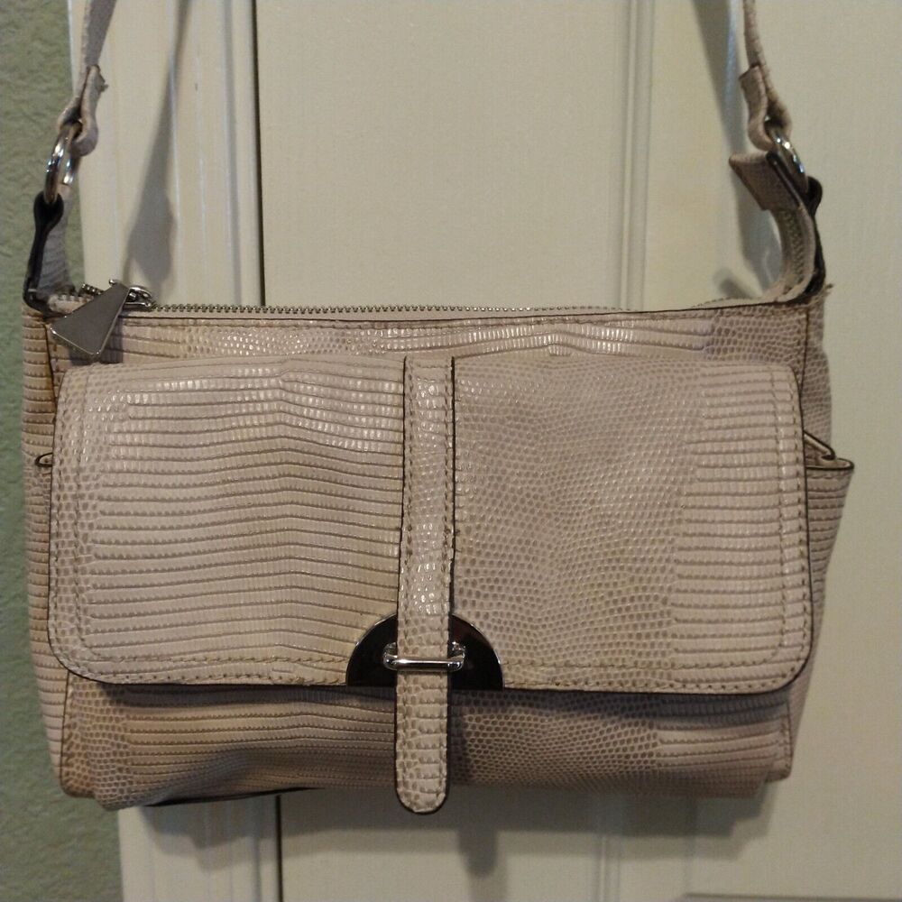 Liz Claiborne Women's Cream Faux Alligator Leather Purse Crossbody Shoulder Bag